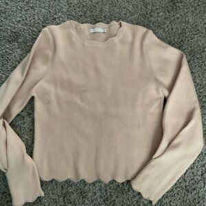 Lush Cream Crew Neck Sweater with Ribbed Detailing